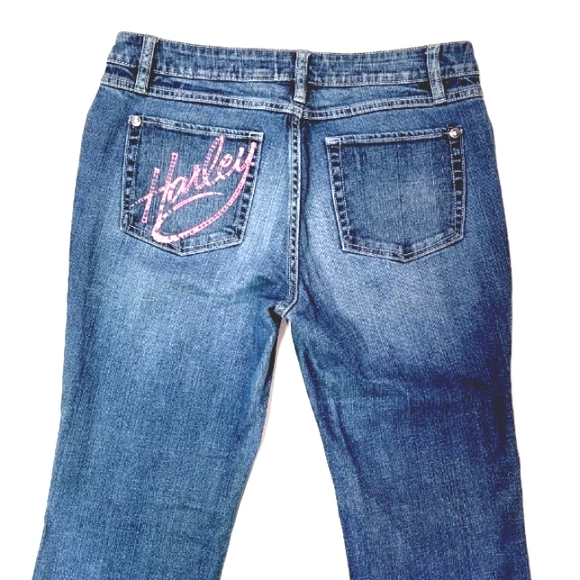 HARLEY-DAVIDSON ♡ Sweet Pink Accent Embellished Bling HARLEY Blue Jeans 10 - Picture 10 of 16